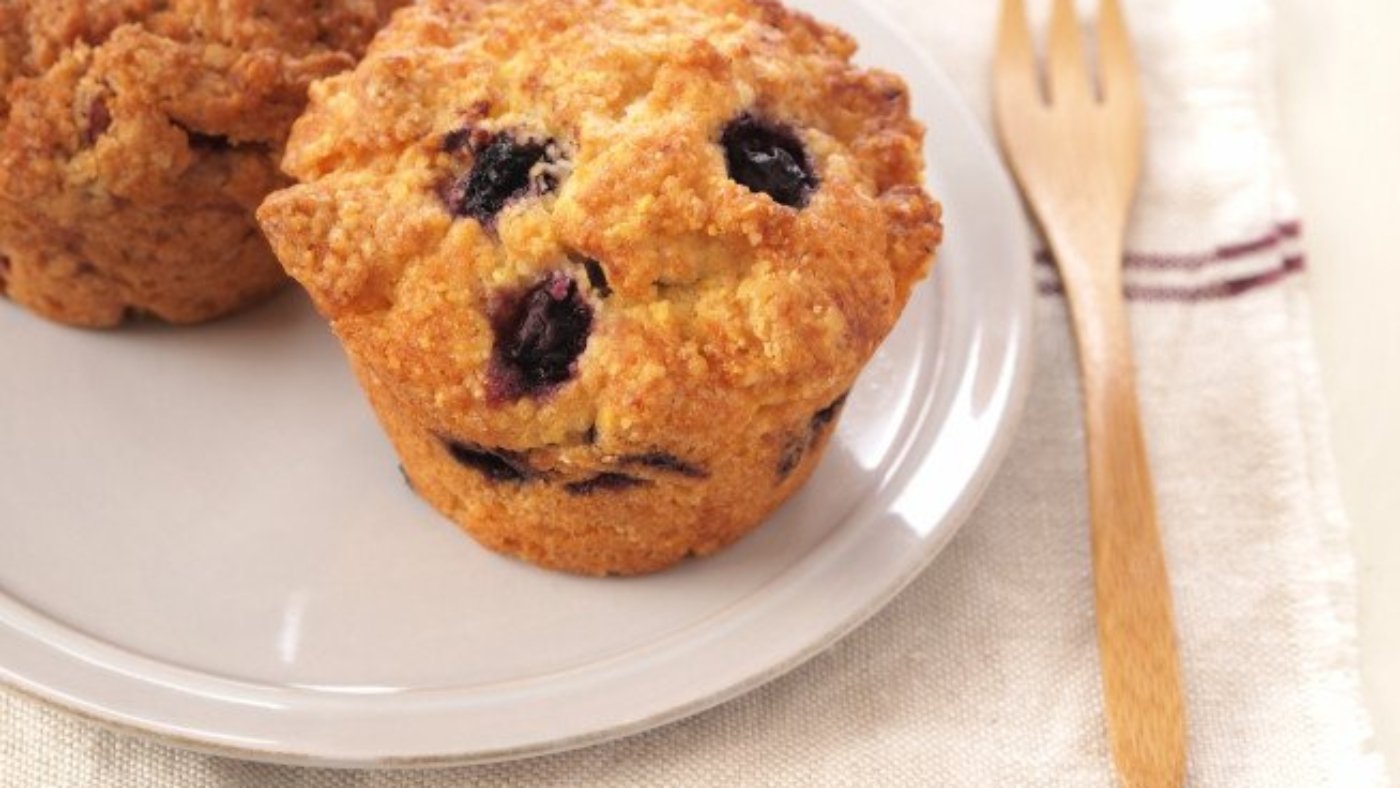 Muffin de mirtilo com batata-doce