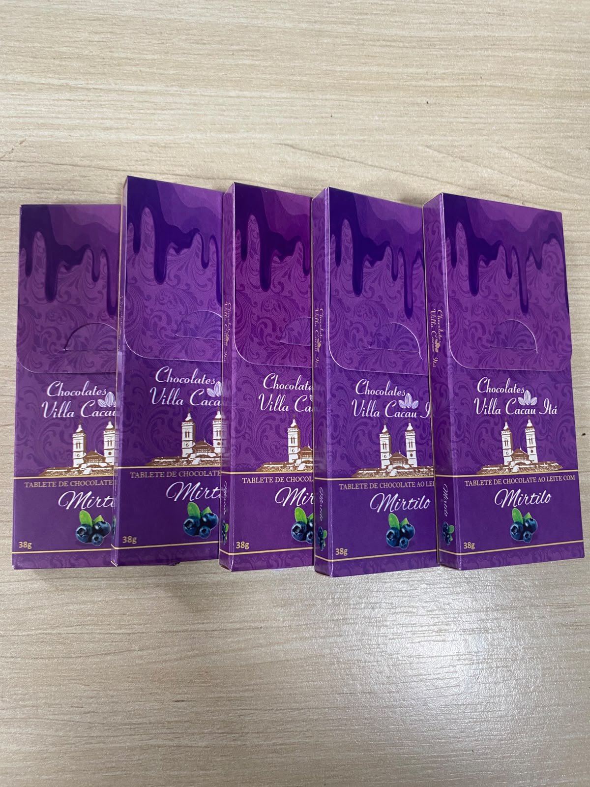 kit 05 Tablete de Chocolate ao leite com mirtilo 38 g
